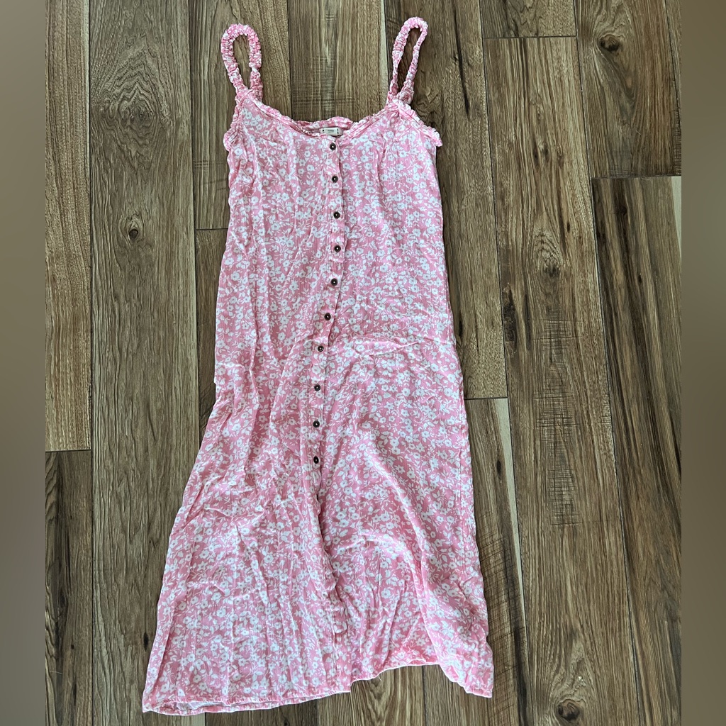 Billabong Sweet Edges Baby Pink Button Up Floral Dress Xs